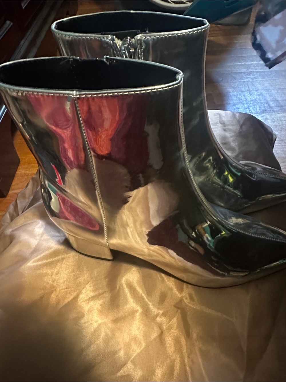 Marc Fisher Metallic Silver Patent Ankle Booties